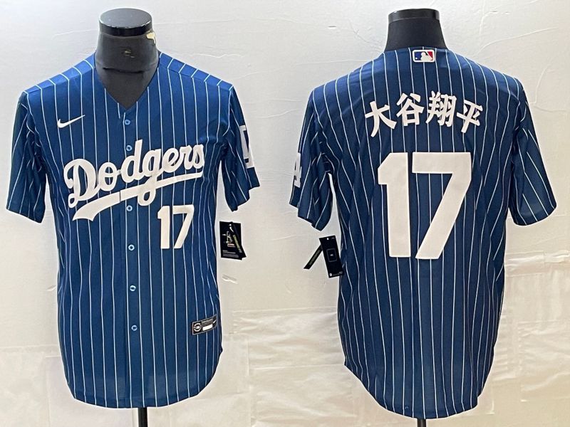 Men Los Angeles Dodgers 17 Ohtani Blue stripe Nike Game MLB Jersey style 11